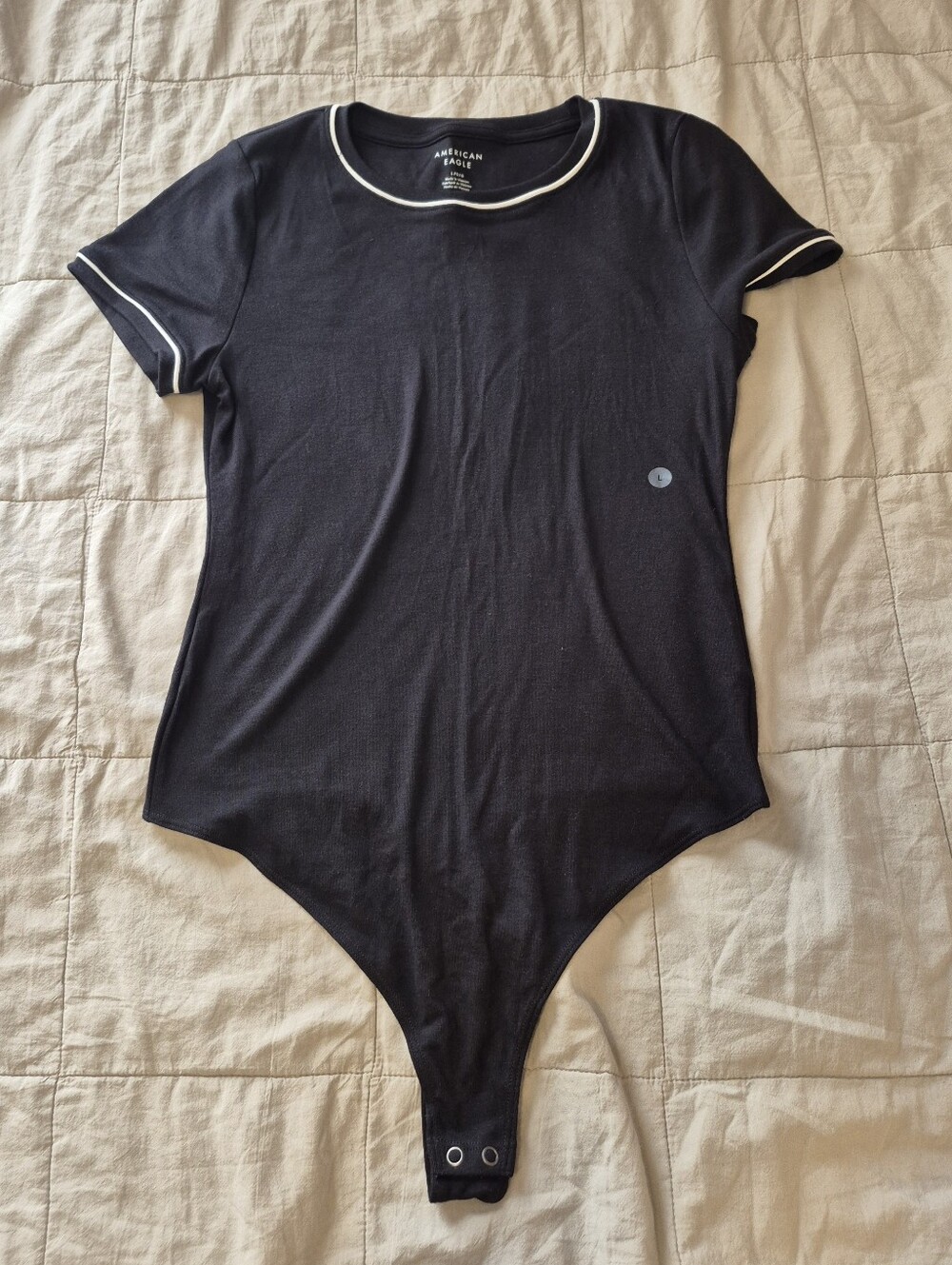 American Eagle Black White Ringer Tee T Shirt Bodysuit. Size L
